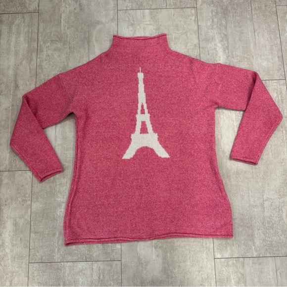 Cupcakes & Cashmere Pink Knit Sweater Eiffel Tower Sz large mock neck - Picture 1 of 8